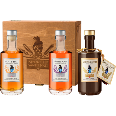 Geschenkpackung Holzbox Nr.4 (3x20cl) Apricot Malt, Plum Malt, Marwees